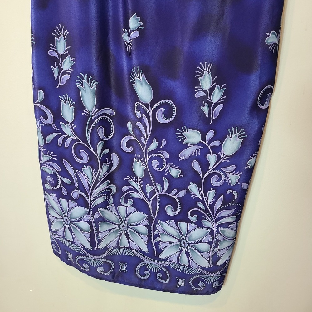 VTG 90s‎ Y2K California Concepts Maxi Dress Sz 16 Blue Floral Resort Satin - Picture 6 of 8